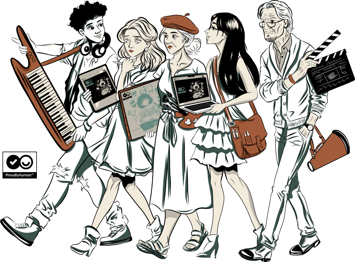 Illustration of musicians, writers, filmmakers and other creatives